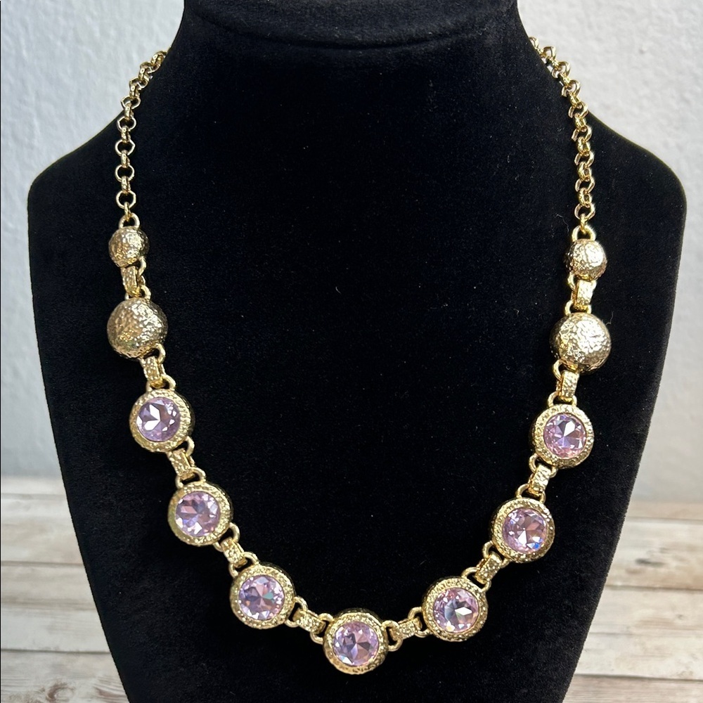Larisa Barrera Gold and Purple Crystal Necklace